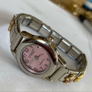 D'LinQ Watch with Watch Charms Stretch Band Pink Face